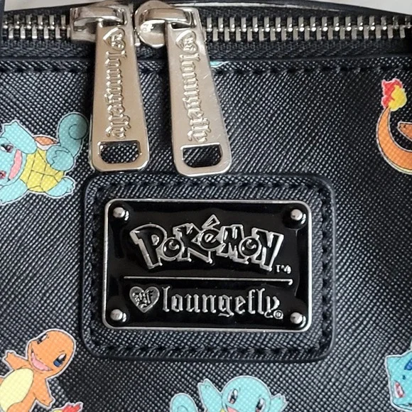 Loungefly Pokémon Black Purse RARE Retired All-Over Print Starters HEART LOGO - Picture 3 of 15